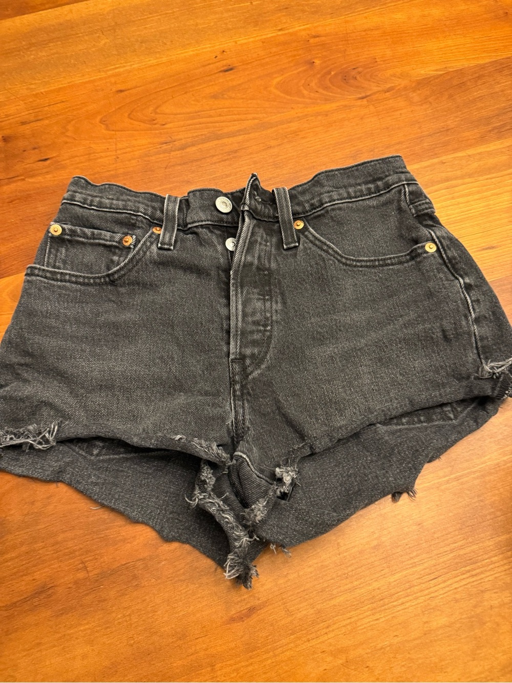 LEVI Women's 501 High-Rise Distressed Denim Shorts - Black size 26 EUC